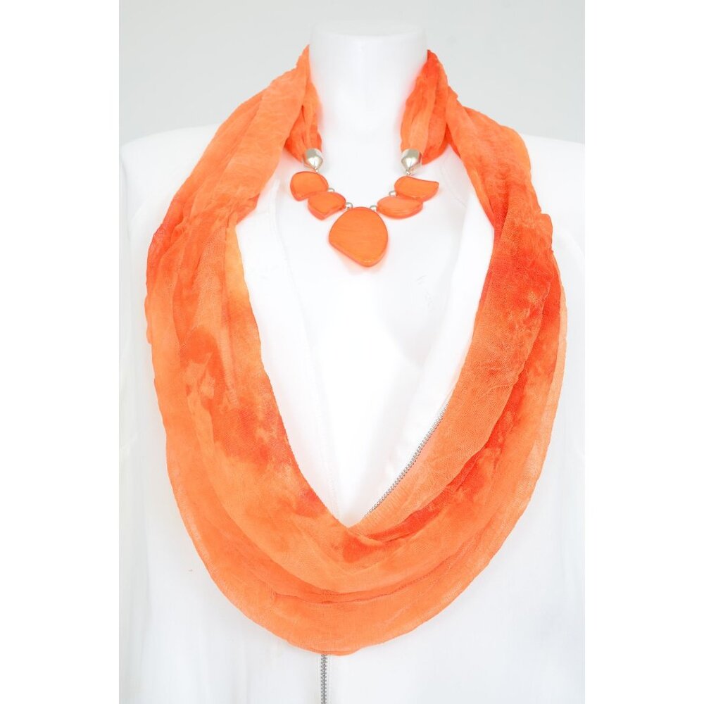 Jewelry Orange & Silver‎ Chunky Beads Pendant Infinity Necklace Scarf Coastal